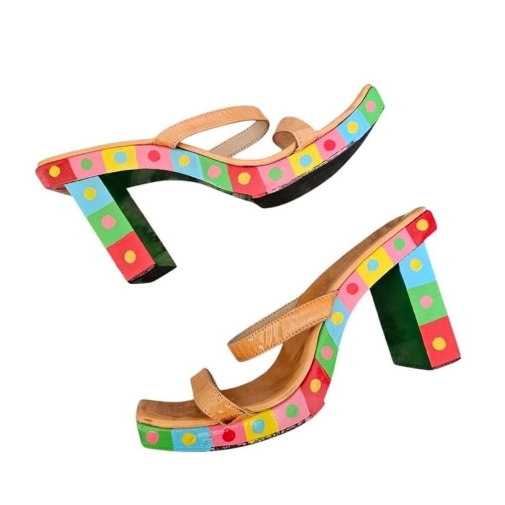 FENDI 90s Colorful rainbow Women's Block Heel Sandals 8.5 - Picture 12 of 12